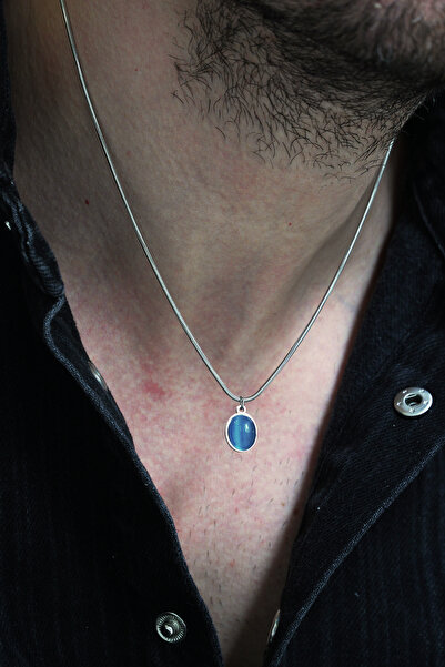 Fjellor Arminas Mavi Doğal Taş Detaylı, Gümüş Renk Snake Zincirli Erkek Pasla...