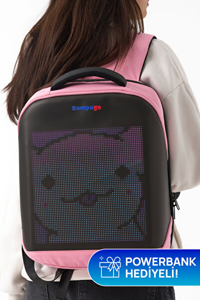 Zampago LED Ekranlı Akıllı Sırt Çantası – Sert Kasa, 10.000 mAh Powerbank Hed...