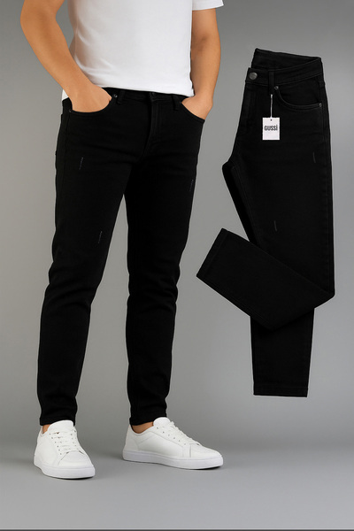 BM BALANCEMODA Ανδρικό τζιν παντελόνι μαύρο Slim Fit Lycra