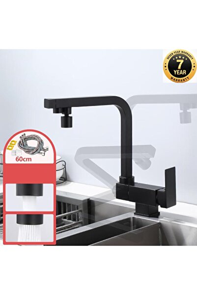 OEM Mutfak Pencere Önü Katlanır Evye Bataryası Su Arıtma Çıkışlı 2 Fonksiyonlu Mat Siyah 7 Yıl Garanti