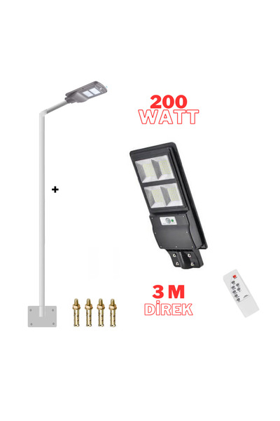 teknosolen Güneş Enerjili Bahçe Lambası Direkli 200 Watt