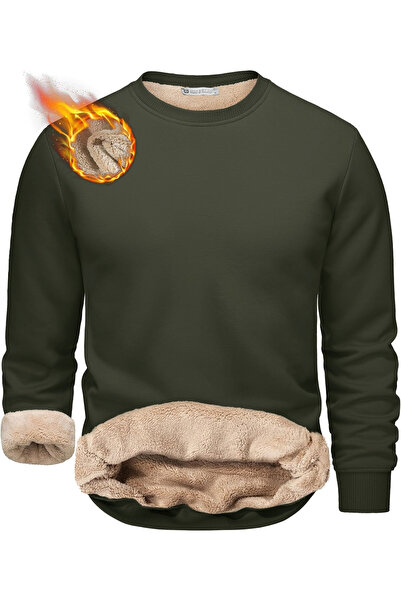 GHASSY CO. Ghassy Co. Erkek Ultra Termal Sherpa Peluş Astarlı Bisiklet Yaka S...