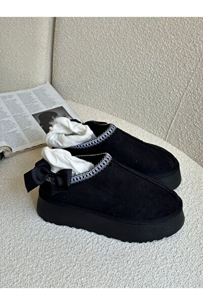 ERVANIN BUTİĞİ Siyah Süet (Huggie XL) İçi Yünlü Kadın Terlik