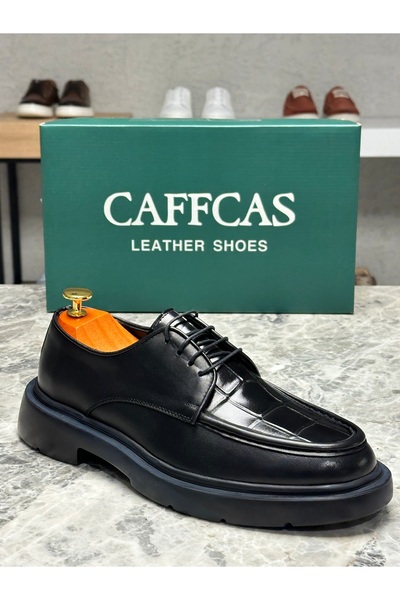 Caffcas Чоловічі повсякденні оксфорди з натуральної шкіри чорного кольору з к...
