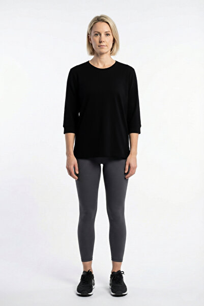 Cottonland Kadın MILANA Rahat Kesim Truvakar Kol Penye Pamuk T-Shirt SİYAH