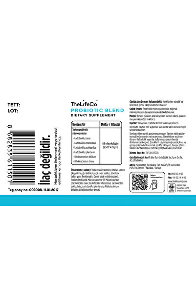 TheLifeCo Probiyotik 30 Kapsül X 2 Adet