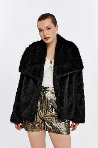 Transacoustic Women's Black Lolita Premium Artificial Faux Fur Coat
