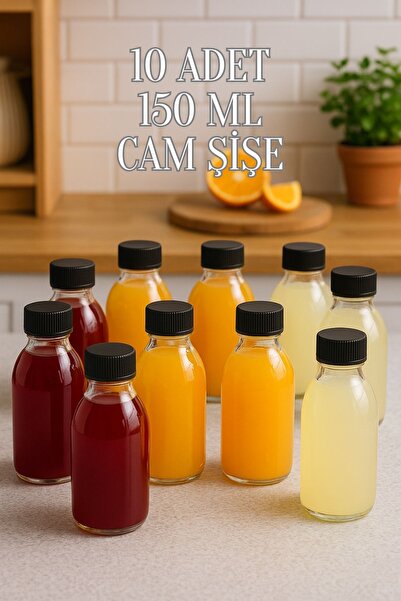 Rotanev 10 قطع زجاجات ديتوكس شفافة سعة 150 مل مع غطاء أسود قابل للقفل، زجاجة زنجبيل شات بيضاء سعة 150 سم مكعب