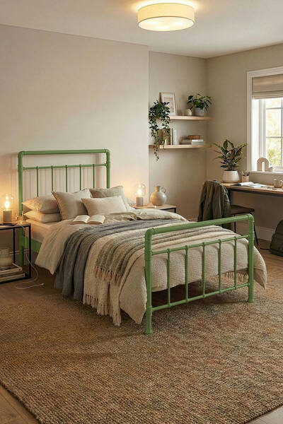 Unimet Odin Tek Kişilik Metal Karyola-Yeşil (AHŞAP LATALI)