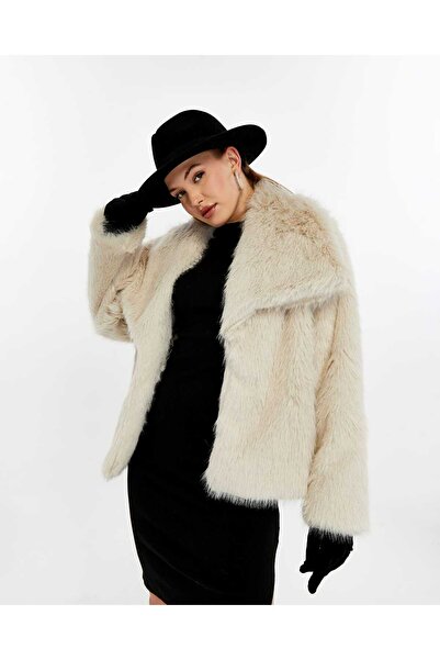 Transacoustic Kadın Bej Lolita Premium Suni Kürk Mont