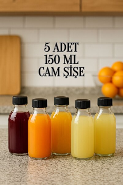 Rotanev 5 قطع زجاجات ديتوكس شفافة سعة 150 مل مع غطاء أسود قابل للقفل، زجاجة زجاجية بيضاء سعة 150 سم مكعب