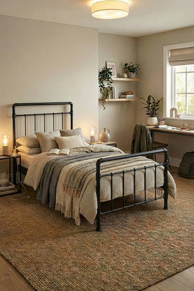 Unimet Odin Tek Kişilik Metal Karyola-Siyah (AHŞAP LATALI)