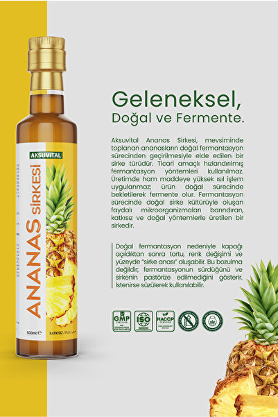 Aksu Vital Ananas Sirkesi 500 ml - Katkısız, Doğal Fermantasyon