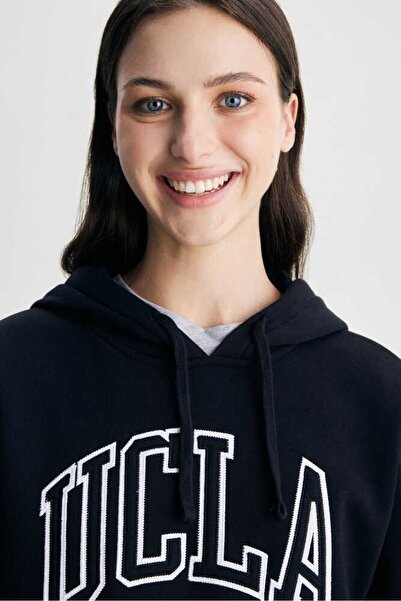 UCLA RILEY Siyah Kapüşonlu Pamuklu Şardonlu Nakışlı Standard Fit Kadın Sweatshirt