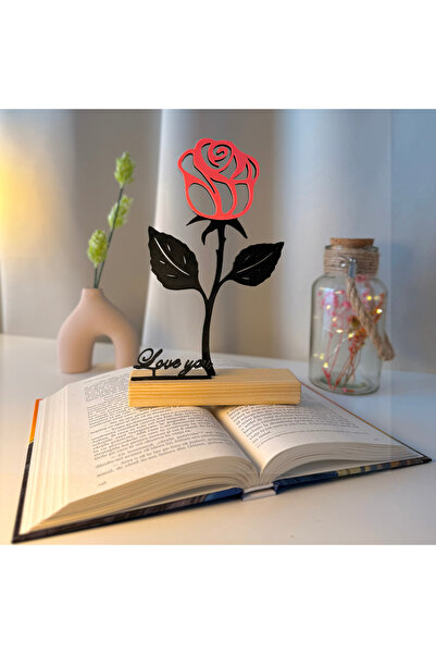 OEM Decoratiune "Trandafirul Roz - Love You" cu baza din lemn , 22 cm, roz/ne...