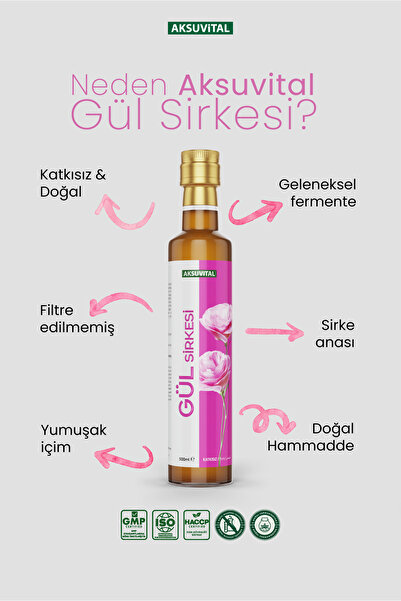 Aksu Vital Gül Sirkesi 500 ml - Katkısız, Doğal Fermantasyon