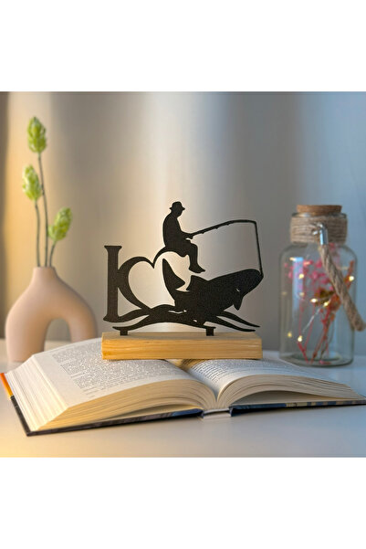 OEM Decoratiune "Pescar" cu baza din lemn , 13.5 cm, negru, imprimat 3D