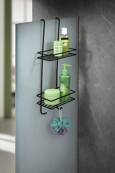 Sas Haus Dayanıklı 2 Katlı Askılı Duş Rafı Sabunluk Şampuanlık Duşakabin Askısı Siyah