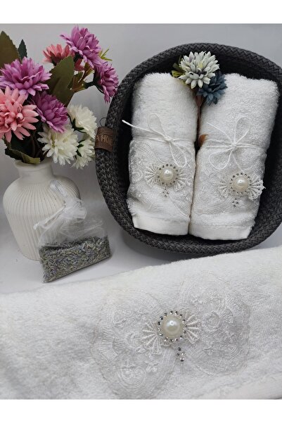 ​mayf طقم مناشف مطبخ فاخرة من قطعتين من مايف مع سلة شبكية مطرزة - هدية - نسيج ناعم الملمس