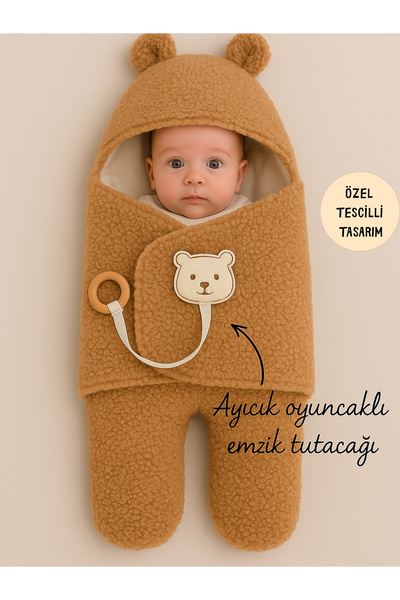 Tomuycuk Welsoft Pelüş Bebek Kundak Battaniyesi Ayaklı Uyku Tulumu | Kışlık Kalın Mont | 0-12 Ay Yenidoğan