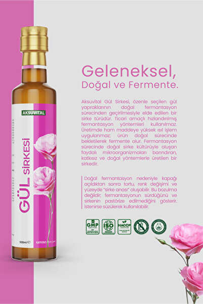 Aksu Vital Gül Sirkesi 500 ml - Katkısız, Doğal Fermantasyon
