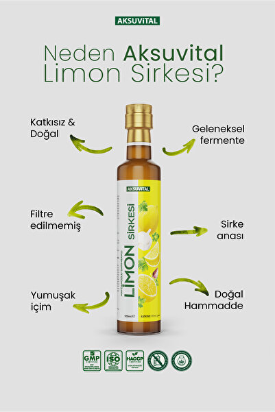 Aksu Vital Limon Sirkesi (Maydonoz ve Sarımsaklı) 500 ml - Katkısız, Doğal Fermantasyon