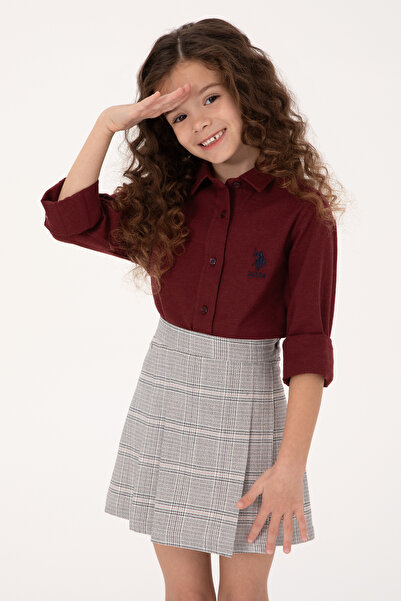 U.S. Polo Assn. قميص أساسي بأكمام طويلة باللون العنابي للفتيات 50317666-VR177