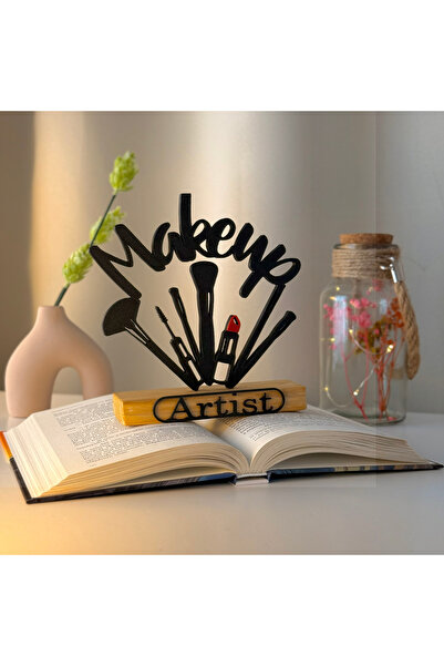 OEM Decoratiune "MakeUp Artist" cu baza din lemn natural, 16.5 cm, negru, imp...