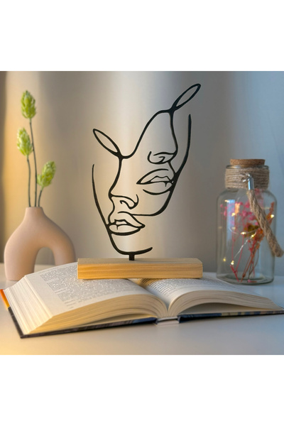 OEM Decoratiune "Chipuri Unite" cu baza din lemn natural, 21.5 cm, negru, imp...