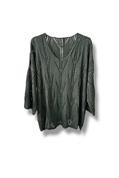 SUMEF Oversize Openwork Mercerized Knitwear Blouse Women's V-Neck (Matching S...