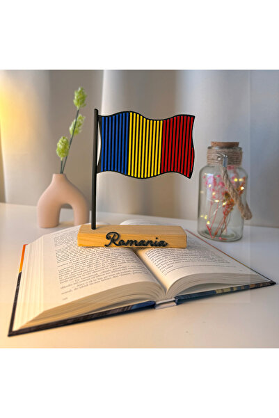 OEM Decoratiune "Drapelului Romaniei " cu baza din lemn natural, 18 cm, multi...