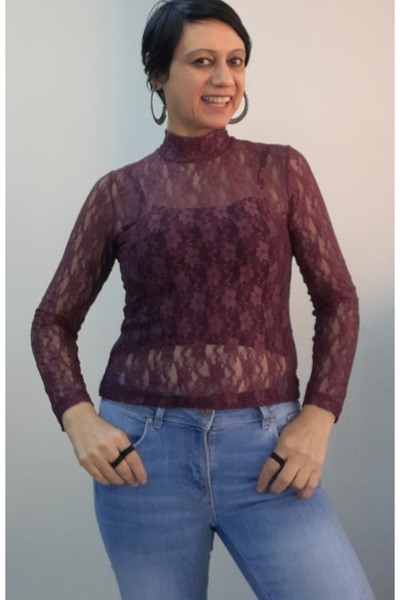 Mertcan Butik Мурдем рибальський комір, довгі рукави, мереживна блуза-футболка