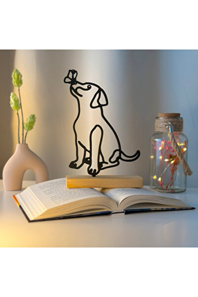 OEM Decoratiune "Happy Puppy" cu baza din lemn , 20.5 cm, negru, imprimat 3D