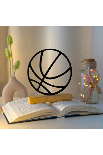 OEM Decoratiune "Minge de Baschet" cu baza din lemn natural, 16.5 cm, negru, ...