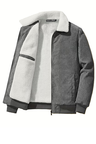 GHASSY CO. Men's Plush Lined Shirt Collar Full Zipper Windproof Velvet Coat