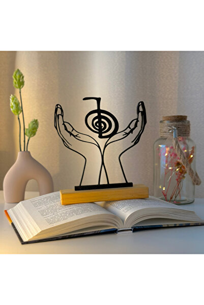 OEM Decoratiune "Cho Ku Rei" cu baza din lemn natural, 16.5 cm, negru, imprim...