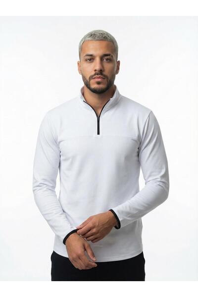 CLAW UP WORK SCUBA HALF ZIP SWEAT | OFF WHITE  (Slim Fit Yarım Fermuarlı Scuba Sweatshirt)