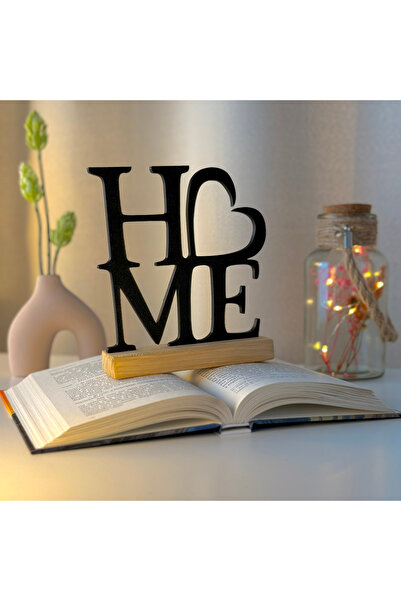 OEM Decoratiune "H❤️ME" cu baza din lemn natural, 17 cm, negru, imprimat 3D