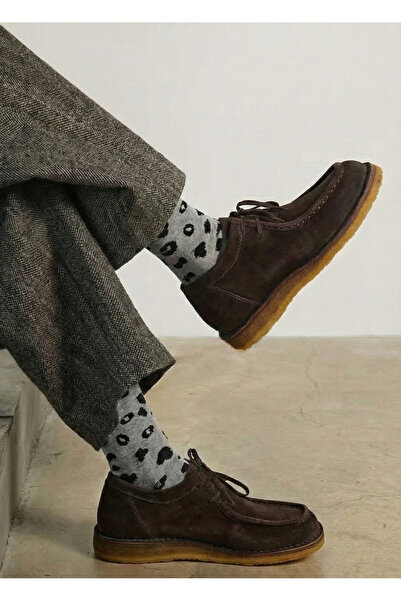 FENRA STUDIO Women's Cotton Leopard Printed Full Terry Gray Daily Socks