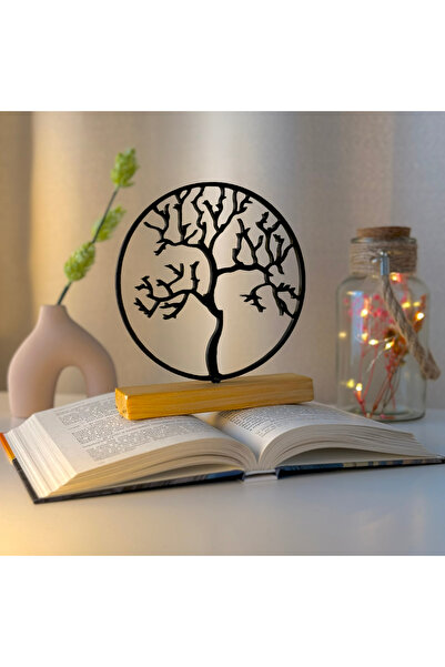 OEM Decoratiune "Copacul Vietii" cu baza din lemn , 17 cm, negru, imprimat 3D