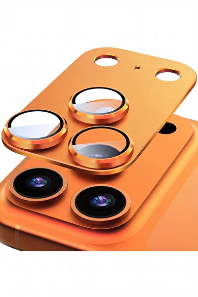 Fibaks iPhone 17 Pro Max Premium AR+ AF+ Pürüzsüz Çerçeveli Tam Koruma Turuncu Kamera Lens Koruyucu