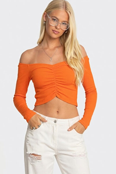 World Fashion Trends 2606 Bluză portocalie cu coaste în față