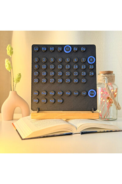 OEM Decoratiune "Fluxul Timpului" cu baza din lemn natural, negru / albastru,...