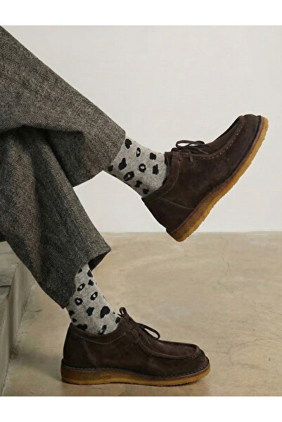 FENRA STUDIO Women's Cotton Leopard Printed Full Terry Beige Daily Socks