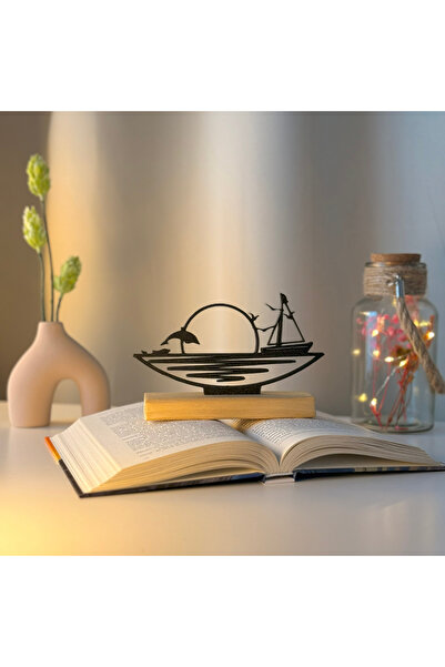 OEM Decoratiune"Orizont Linistit" cu baza din lemn natural, 10.5 cm, negru, i...