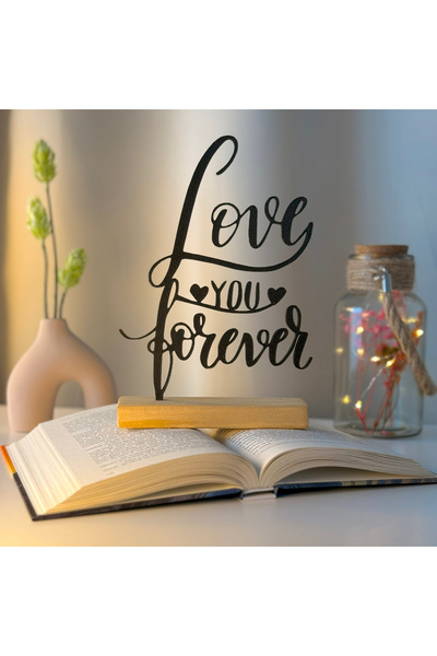 OEM Decoratiune "Love You Forever" cu baza din lemn natural, 21 cm, negru, im...