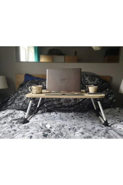 OEMTOOLS Masă pliabilă multifuncțională din lemn pentru laptop cu suport pentru pahare
