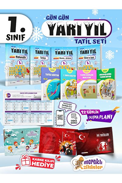 meraklı zihinler 1. Sınıf Gün Gün Yarıyıl Tatil Seti (KARNEKILIFI HEDİYELİ)