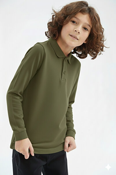 ZACHARIUZ Μακρυμάνικο μπλουζάκι Unisex Παιδικό Σχολικό Βασικό Σκούρο Χακί