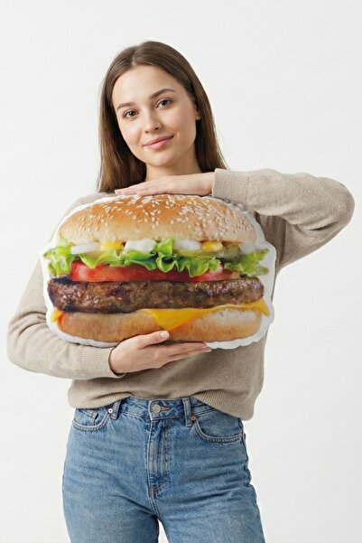 Yastık Adam 3 Boyutlu Hamburger Tasarımlı Dekoratif Yastık